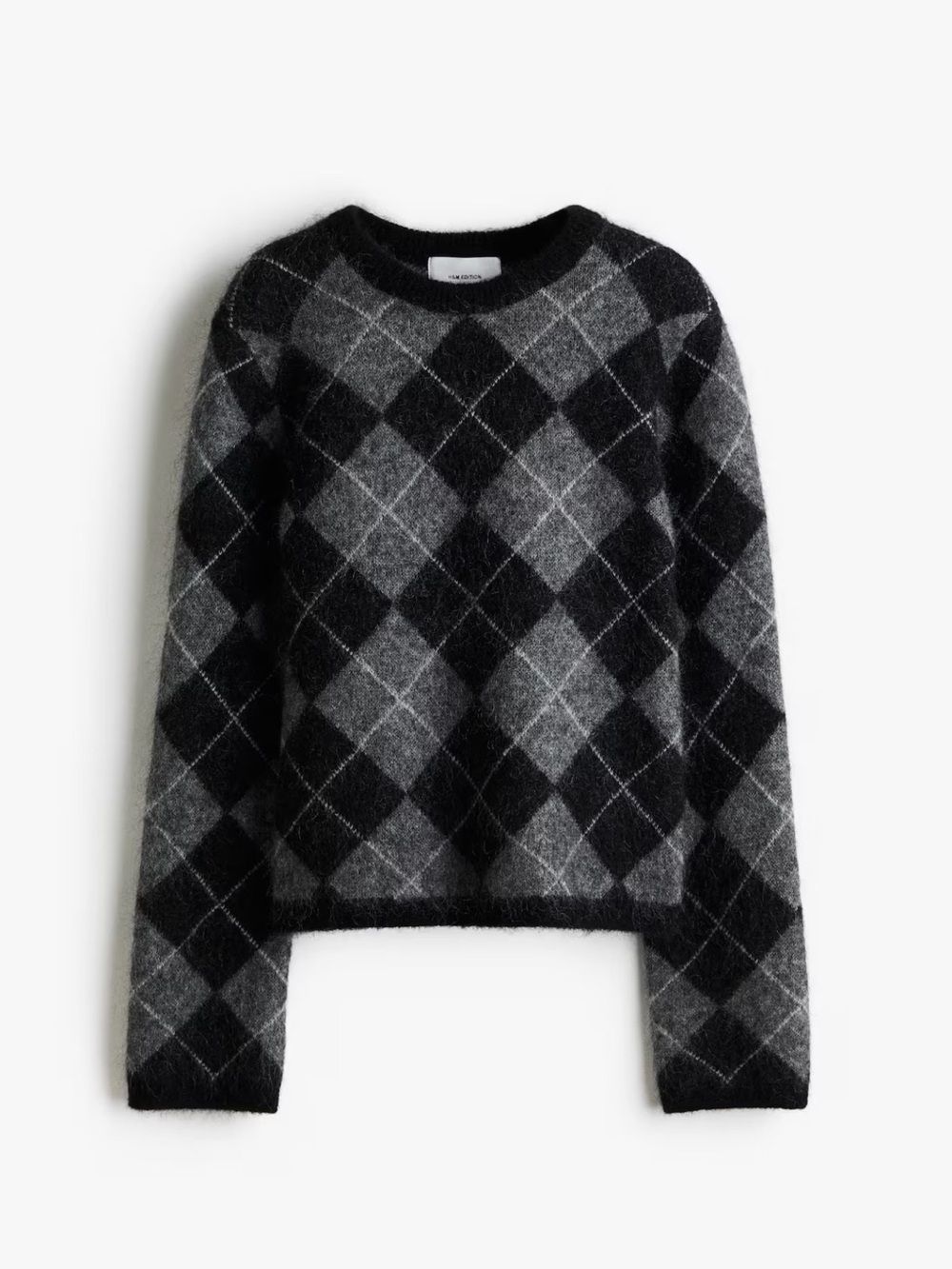 H&M Edition Argyle Mohair Wool Sweater – Black Grey – Size Medium